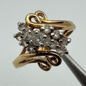 Vintage 14K TGE (Thick Gold Electroplated) Diamond Look Cluster Ring Size 9
